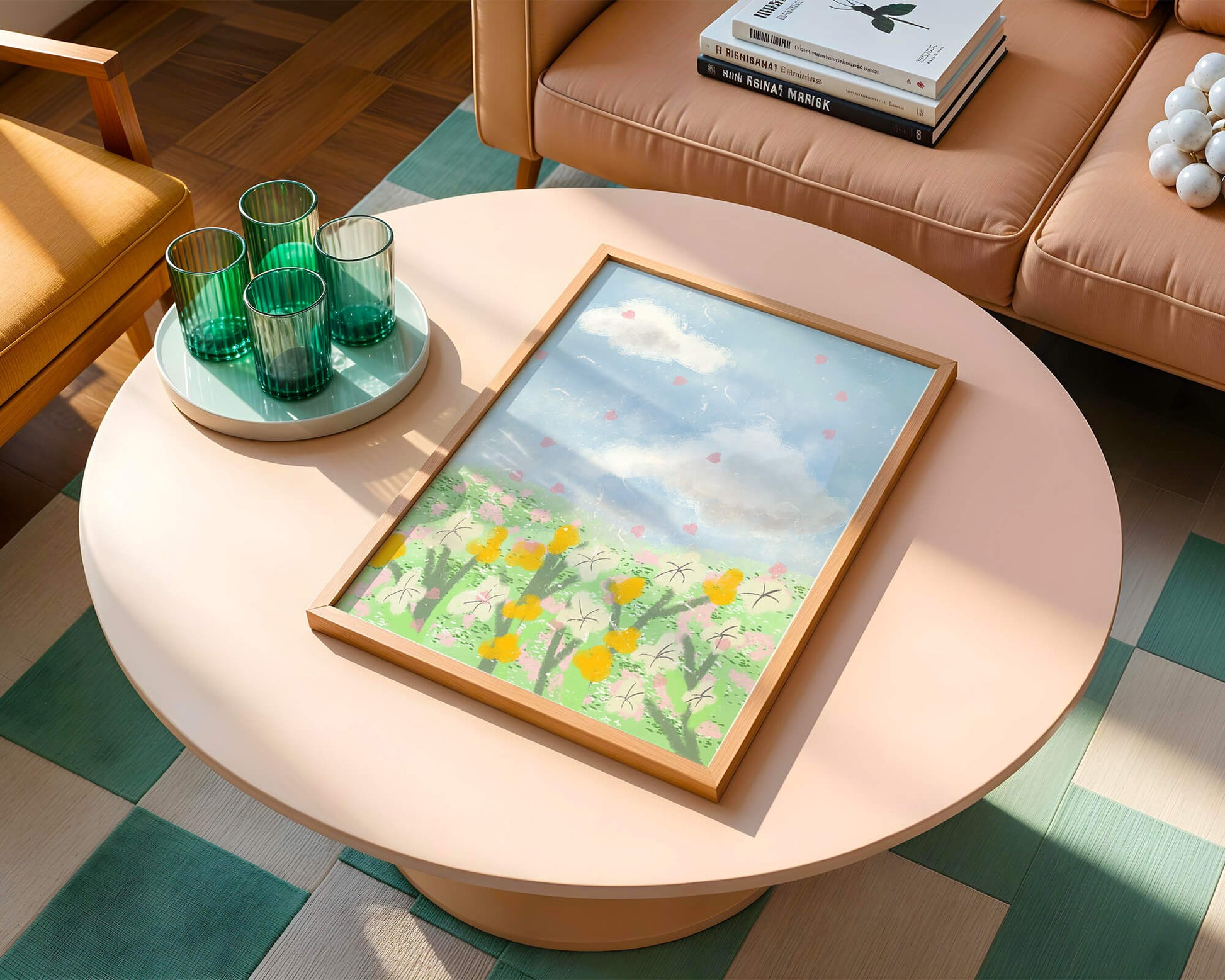 Paysage printanier avec nuages et fleurs