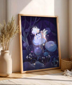 La forêt enchantée avec des fées et des fleurs lumineuses la nuit