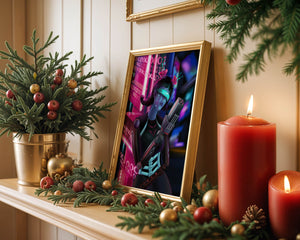 Futuristic Cyborg Woman in Digital Neon Landscape - Mi tienda