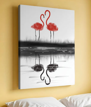 Flamencos elegantes reflejándose en el agua con un contraste artístico