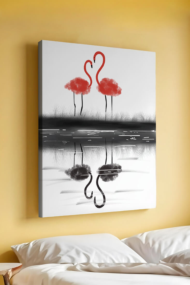 Flamencos elegantes reflejándose en el agua con un contraste artístico