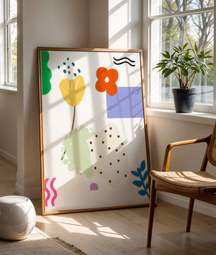 Abstraktes Blumendesign mit bunten geometrischen Formen