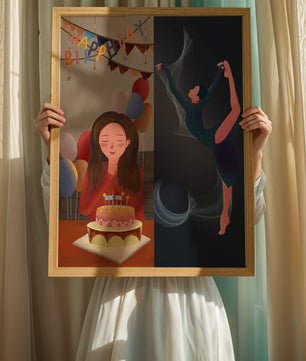 Geburtstagsfeier-Illustration mit Kuchen und Tanzfigur