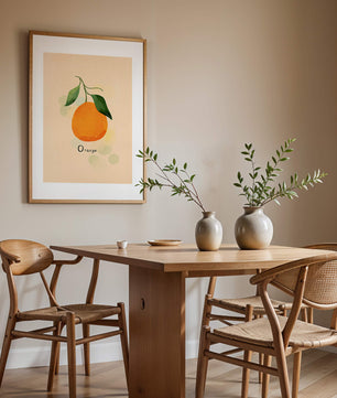Illustration of a Single Orange with Leaves on a Textured Background - Mi tienda