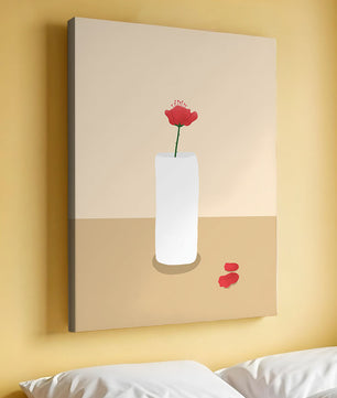 Minimalist Red Flower in White Vase on Beige Background - Mi tienda