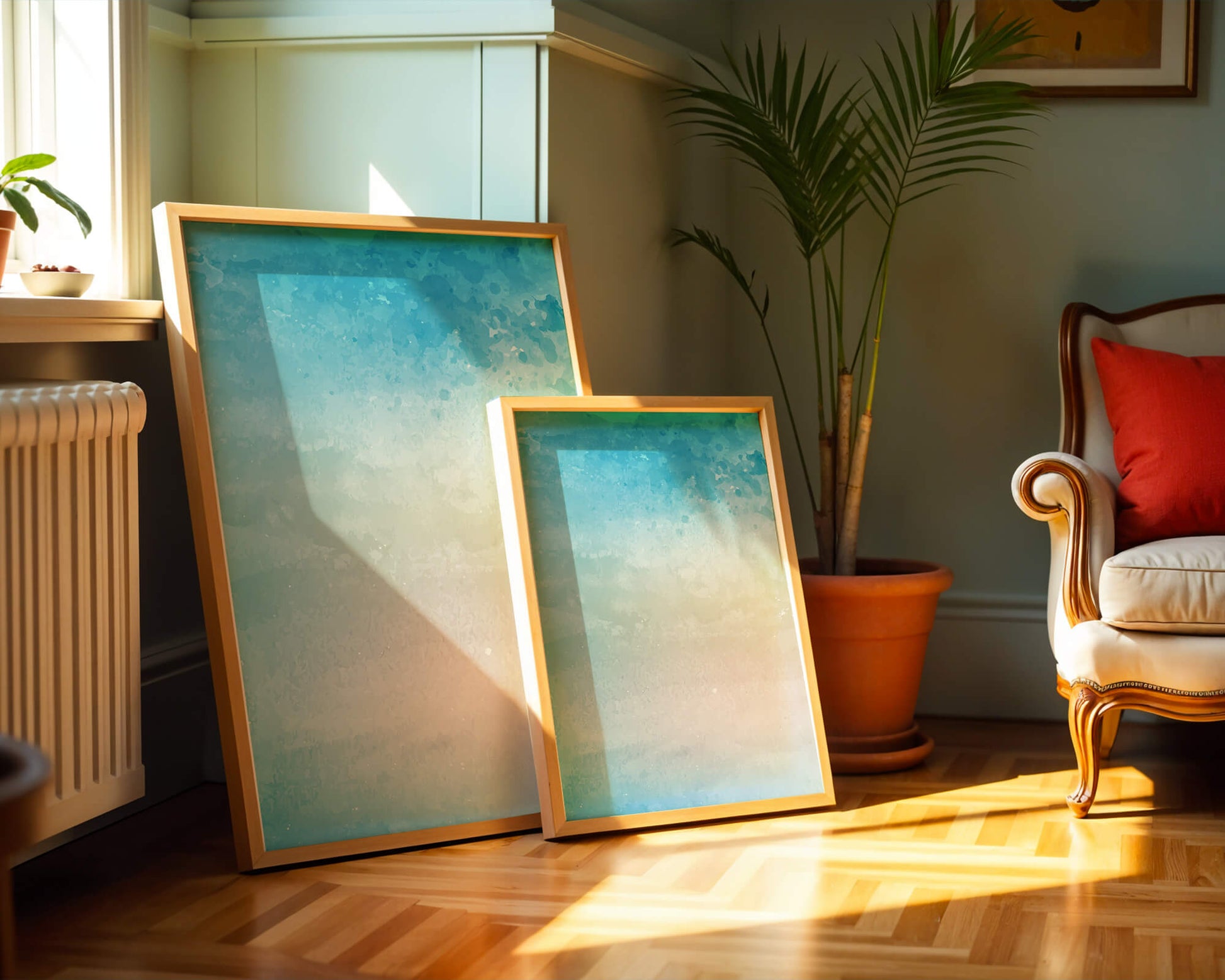 Pastel watercolor background with blue and beige gradient