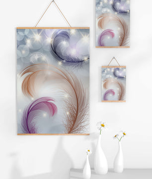 Elegant abstract feather design with sparkles and soft colors