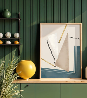 Abstract geometric artwork featuring gold elements