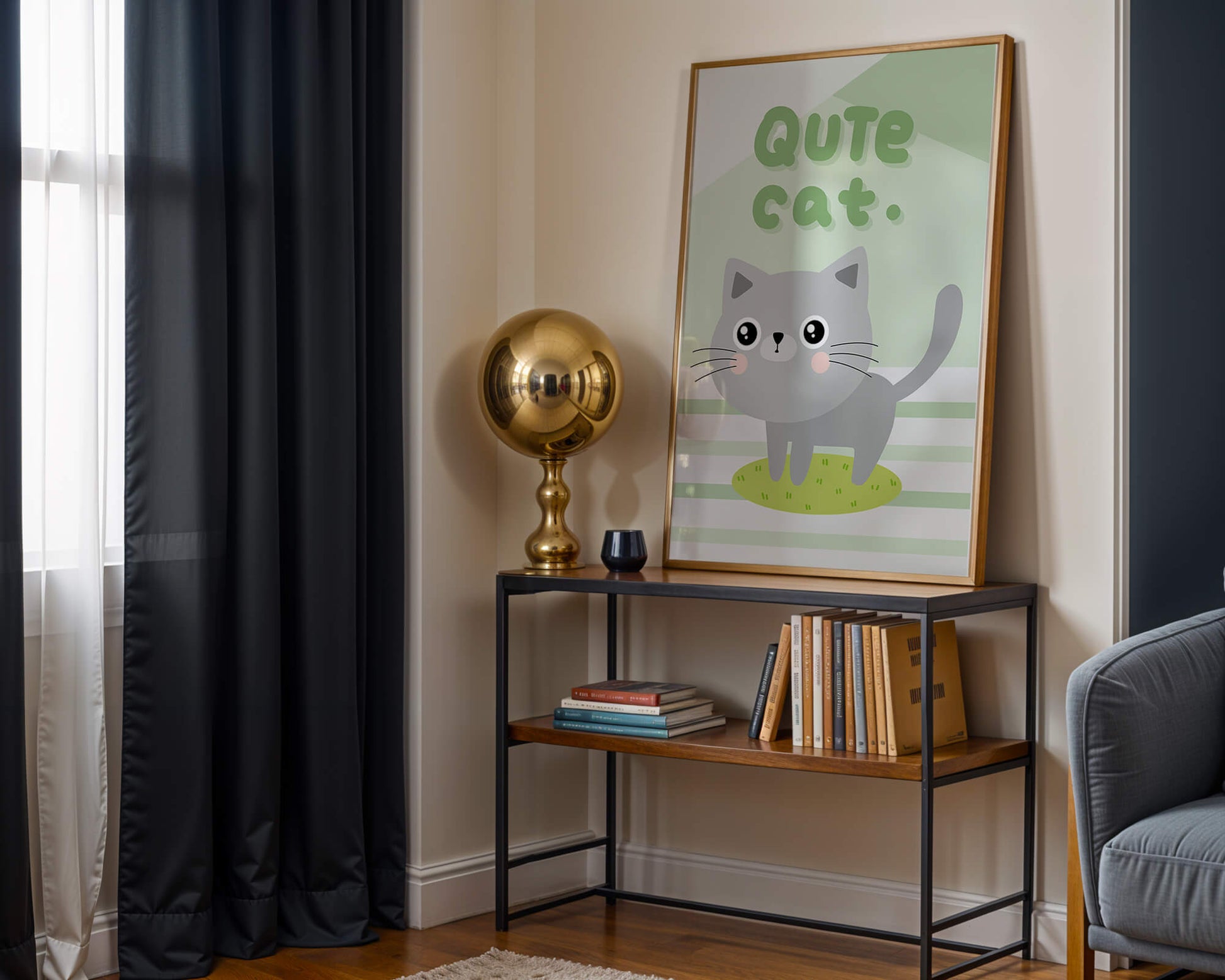 Adorable cartoon cat illustration on pastel background