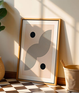 Abstract Minimalist Art with Black Wavy Lines and Circles - Mi tienda