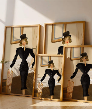 Elegant Woman in Vintage Fashion with Black Suit and Hat
