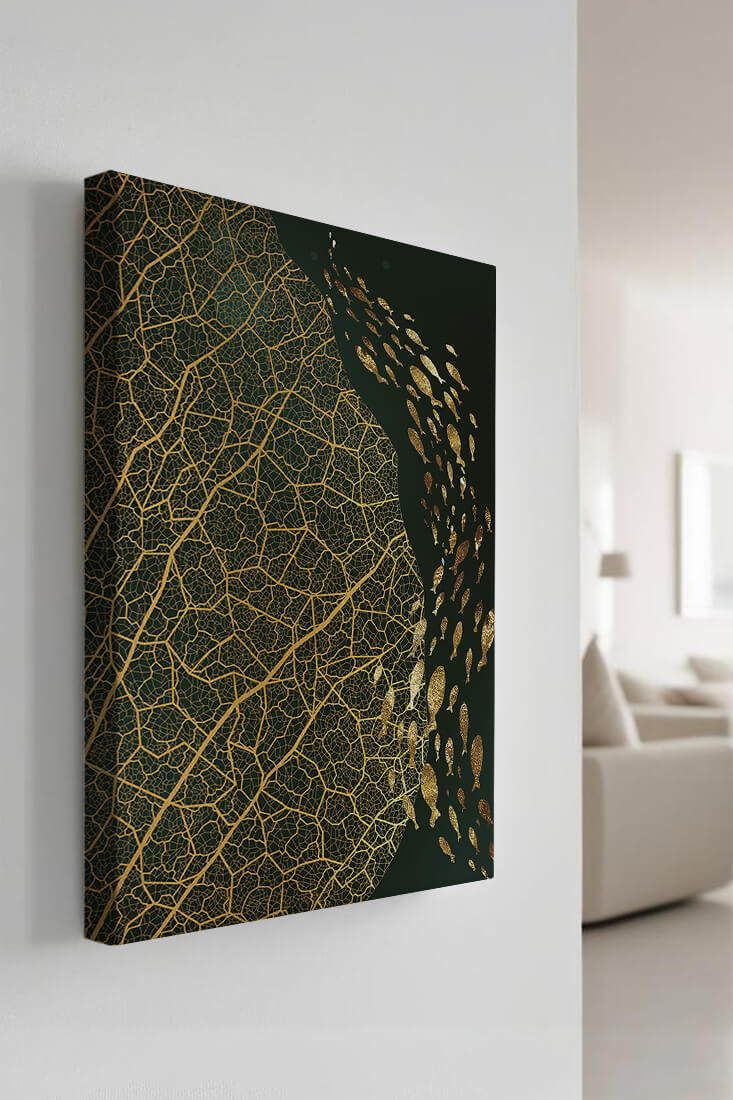 Hoja abstracta con patrón geométrico y siluetas de peces
