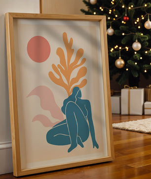 Abstract Nude Figure in Minimalist Design with Botanical Elements - Mi tienda