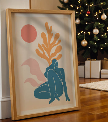 Abstract Nude Figure in Minimalist Design with Botanical Elements