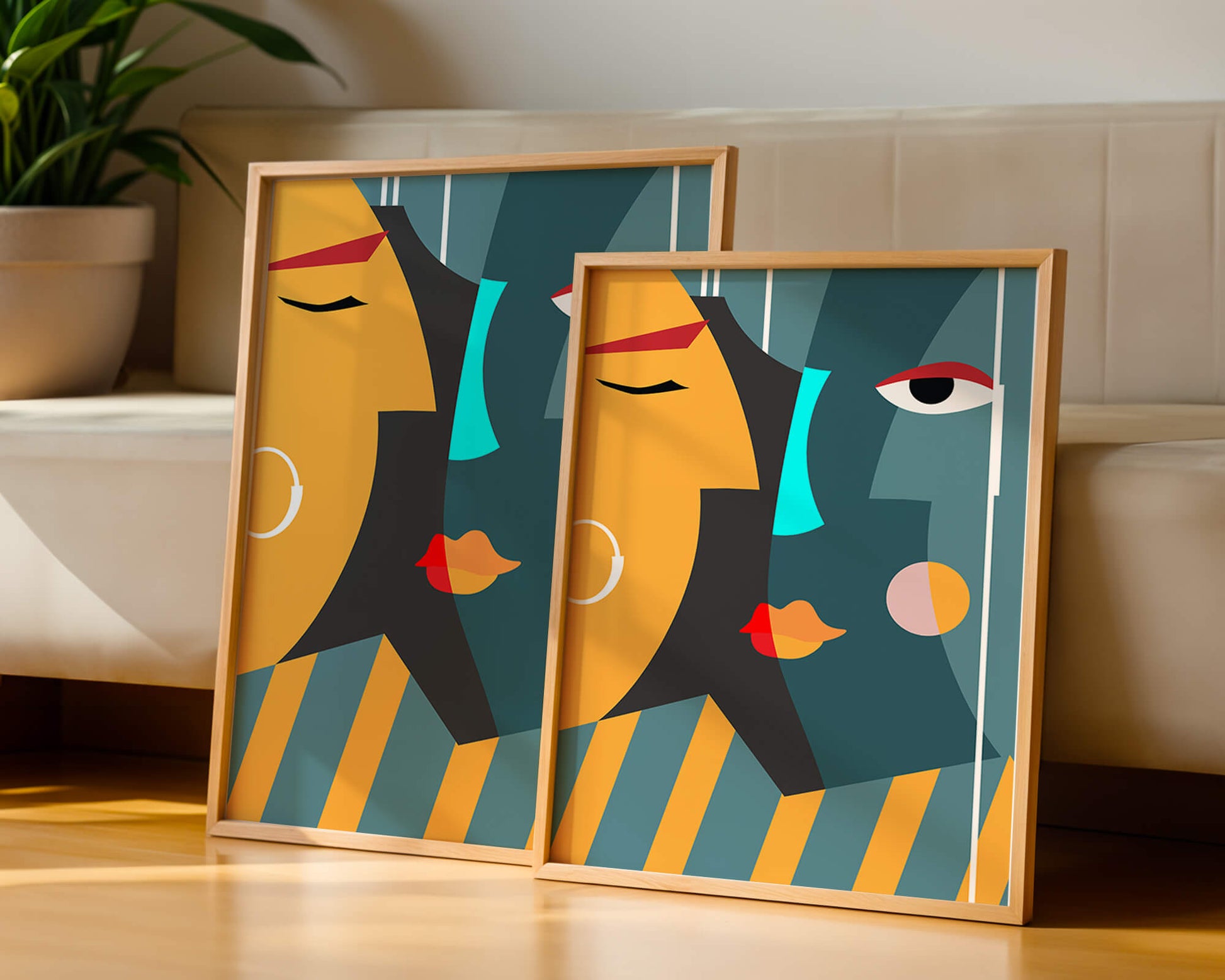 Arte geométrico abstracto con colores y formas audaces