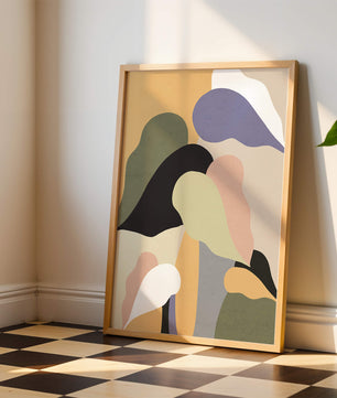 Abstract organic shapes in pastel colors with textured background