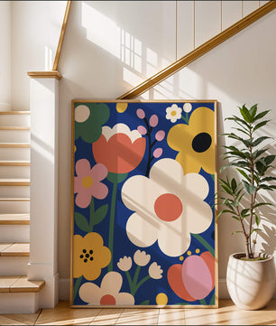 Colorful Floral Abstract Pattern On Dark Blue Background