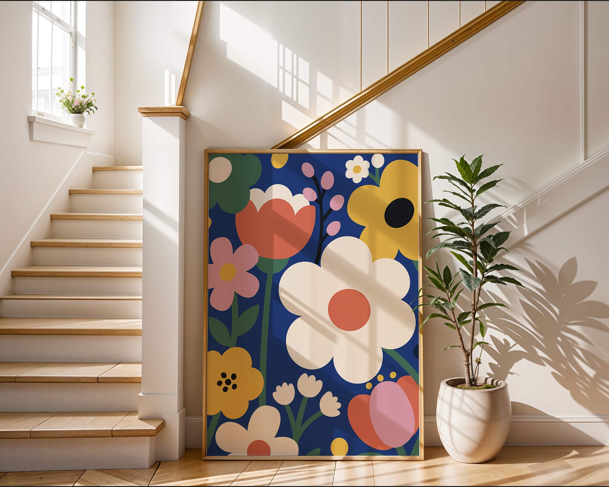 Colorful Floral Abstract Pattern On Dark Blue Background