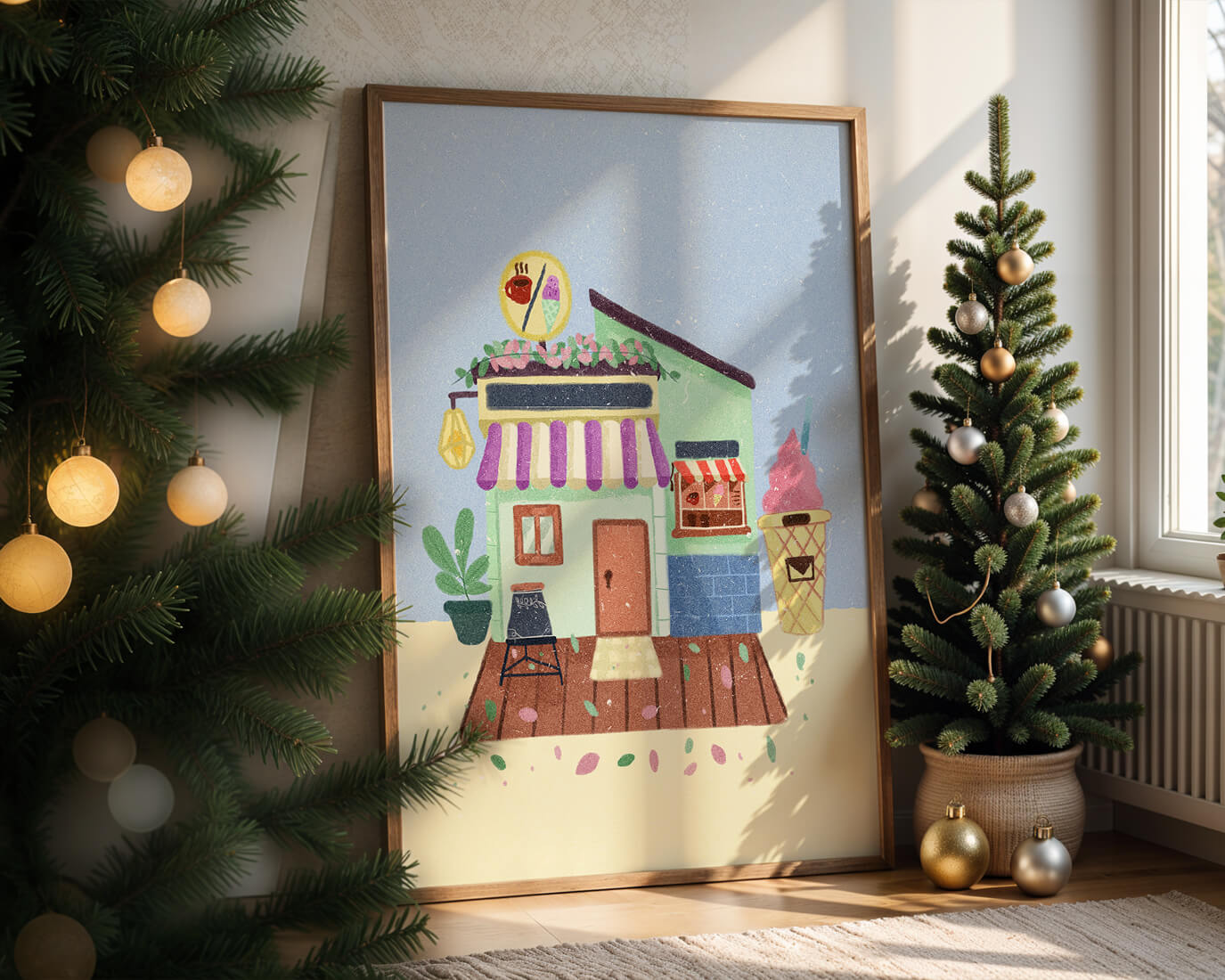 Ilustración encantadora de café con elementos de helado y café