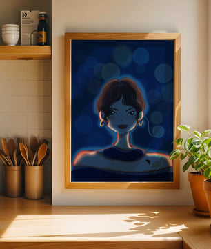 Illustration d'une femme avec des lumières bokeh et des boucles d'oreilles élégantes