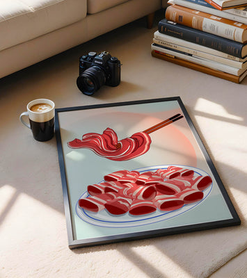 Delicious raw meat slices on plate with chopsticks in background