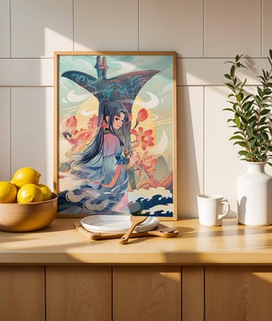 Art fantastique élégant : femme en tenue traditionnelle avec fond floral