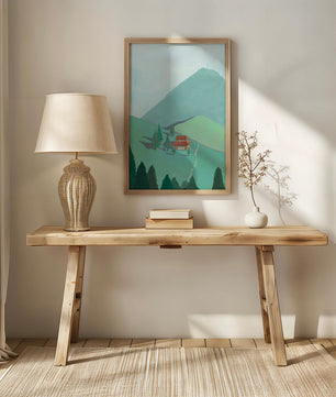 Ruhige Berglandschaft mit Haus und Bäumen