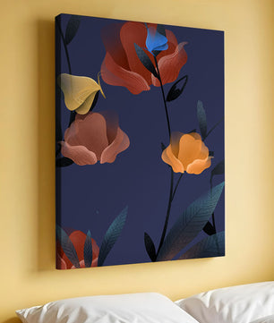 Abstract Floral Illustration with Colorful Flowers on Dark Background
