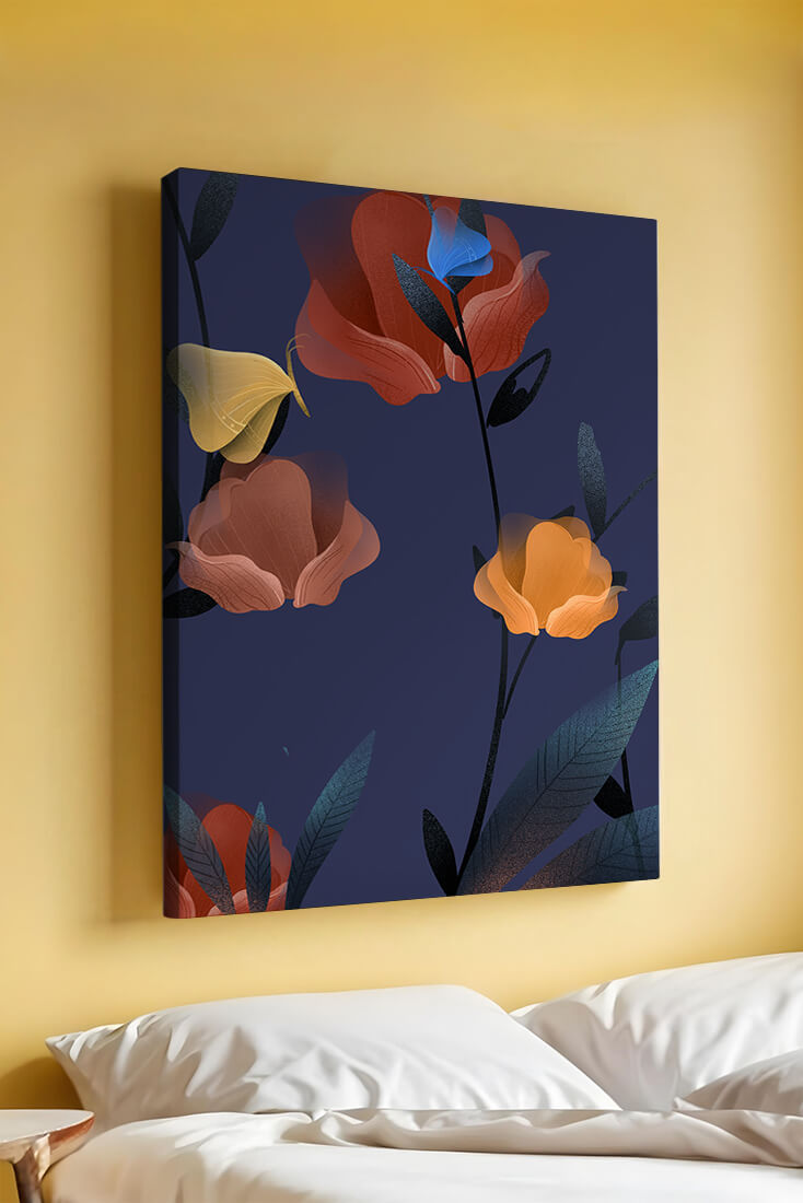 Abstract Floral Illustration with Colorful Flowers on Dark Background