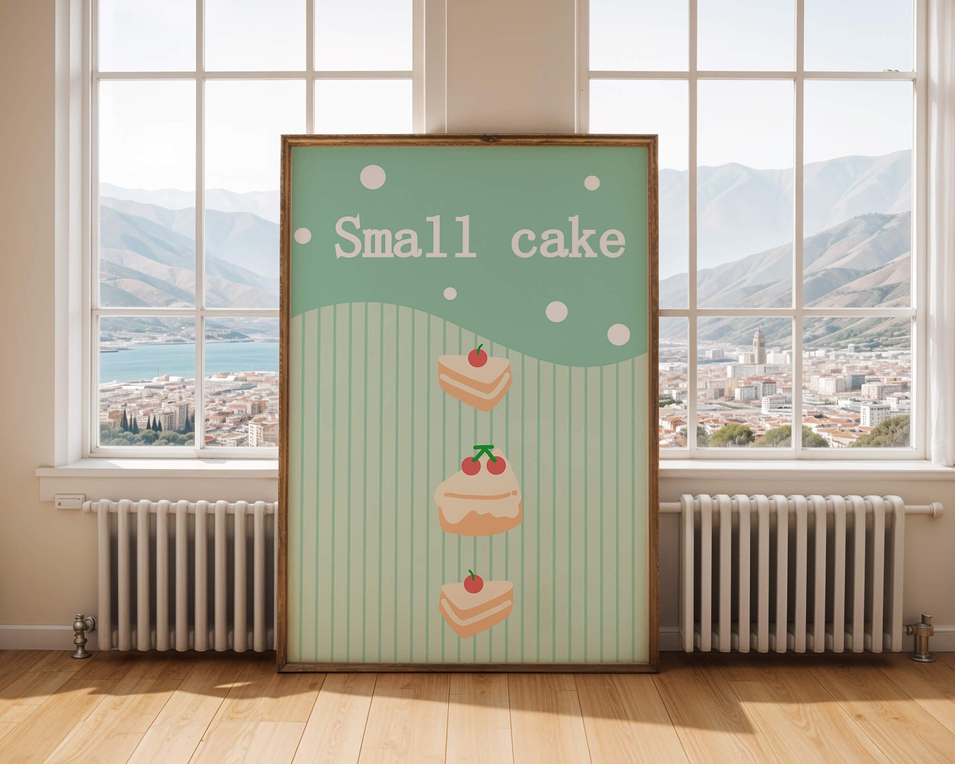 Charming illustration of small cakes with cherries
