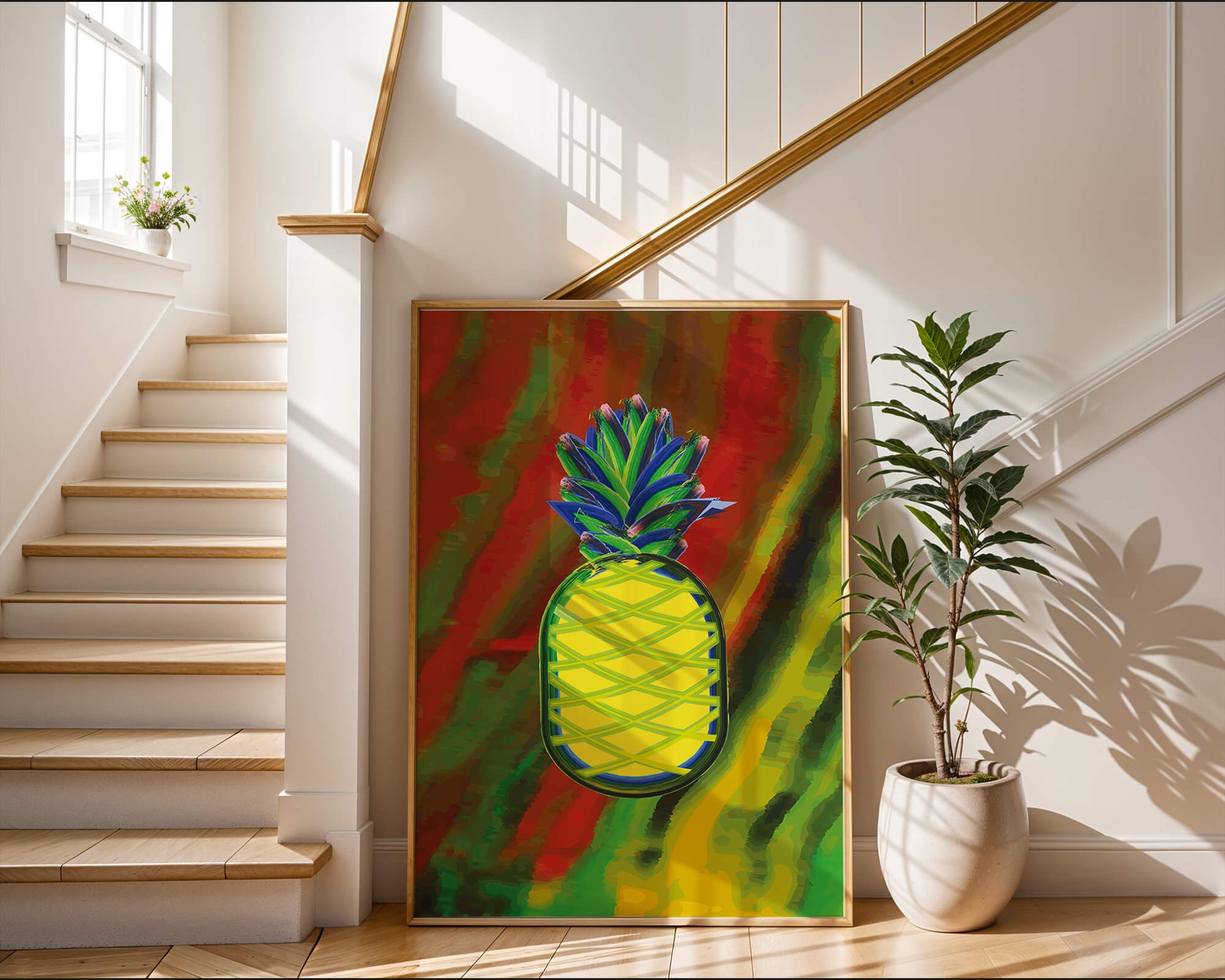 Piña abstracta colorida con fondo vibrante