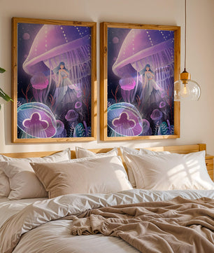 Underwater Fantasy Scene with Jellyfish and Girl