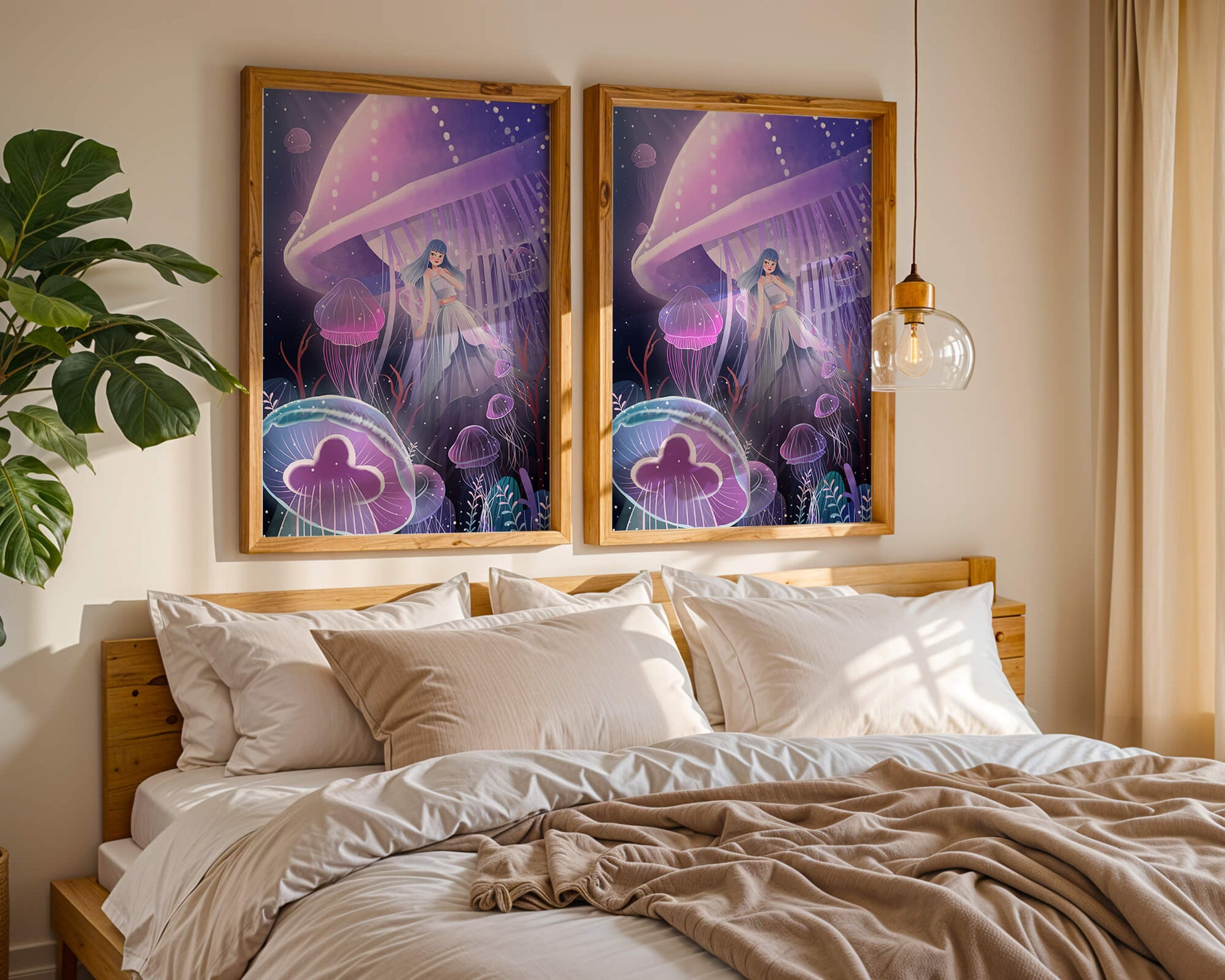 Underwater Fantasy Scene with Jellyfish and Girl