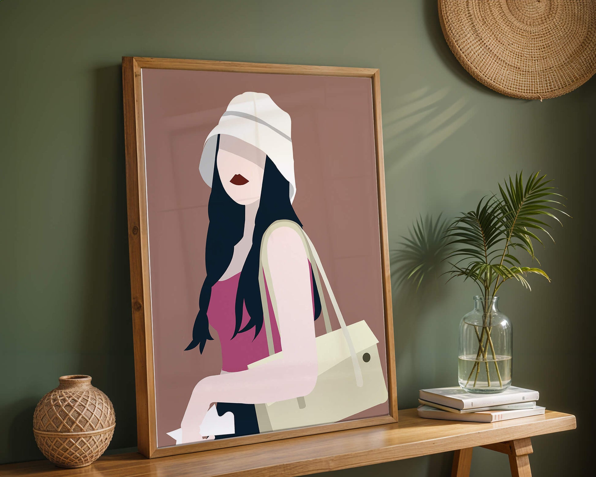 Stylish illustration of a woman in a bucket hat and casual outfit