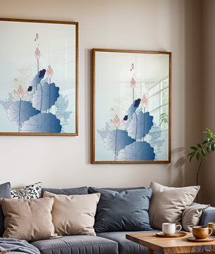 Lotus flower and dragonflies in elegant pastel illustration