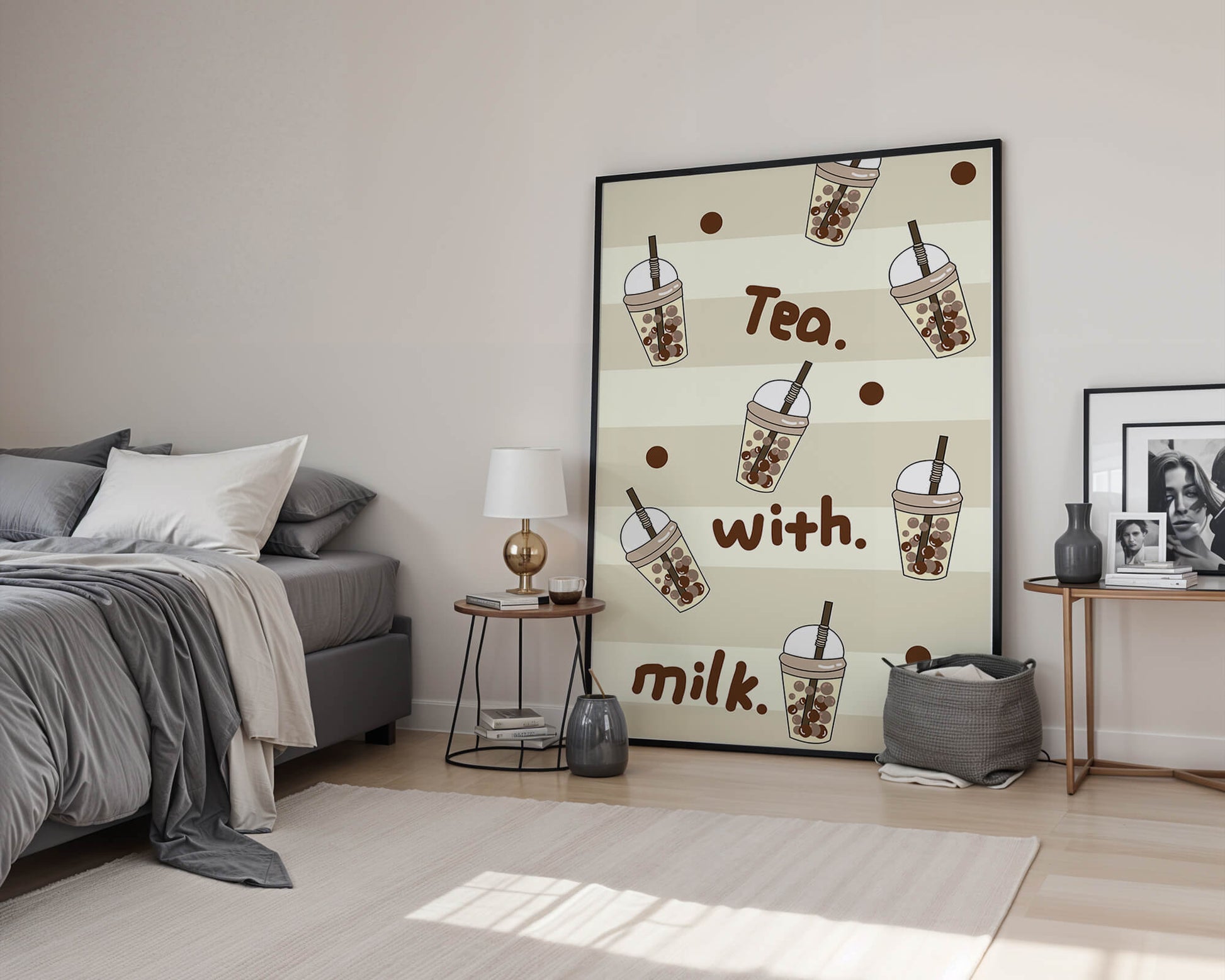 Boba tea pattern with text and bubble illustrations