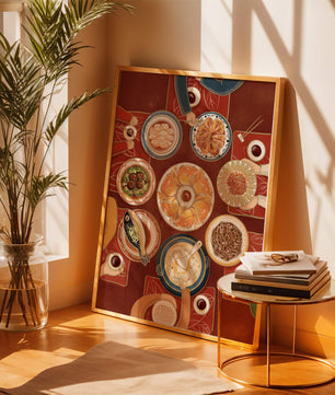 Colorful Chinese cuisine on a dining table with traditional dishes