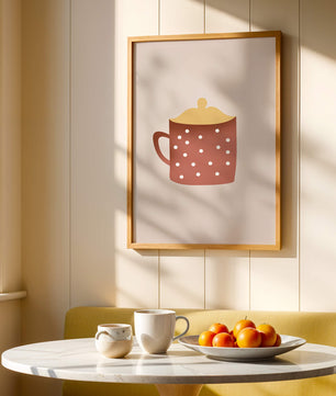 Decorative polka dot mug with yellow lid illustration