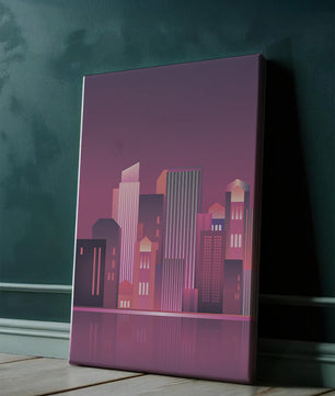 Modern Abstract Cityscape at Sunset with Reflective Water - Mi tienda