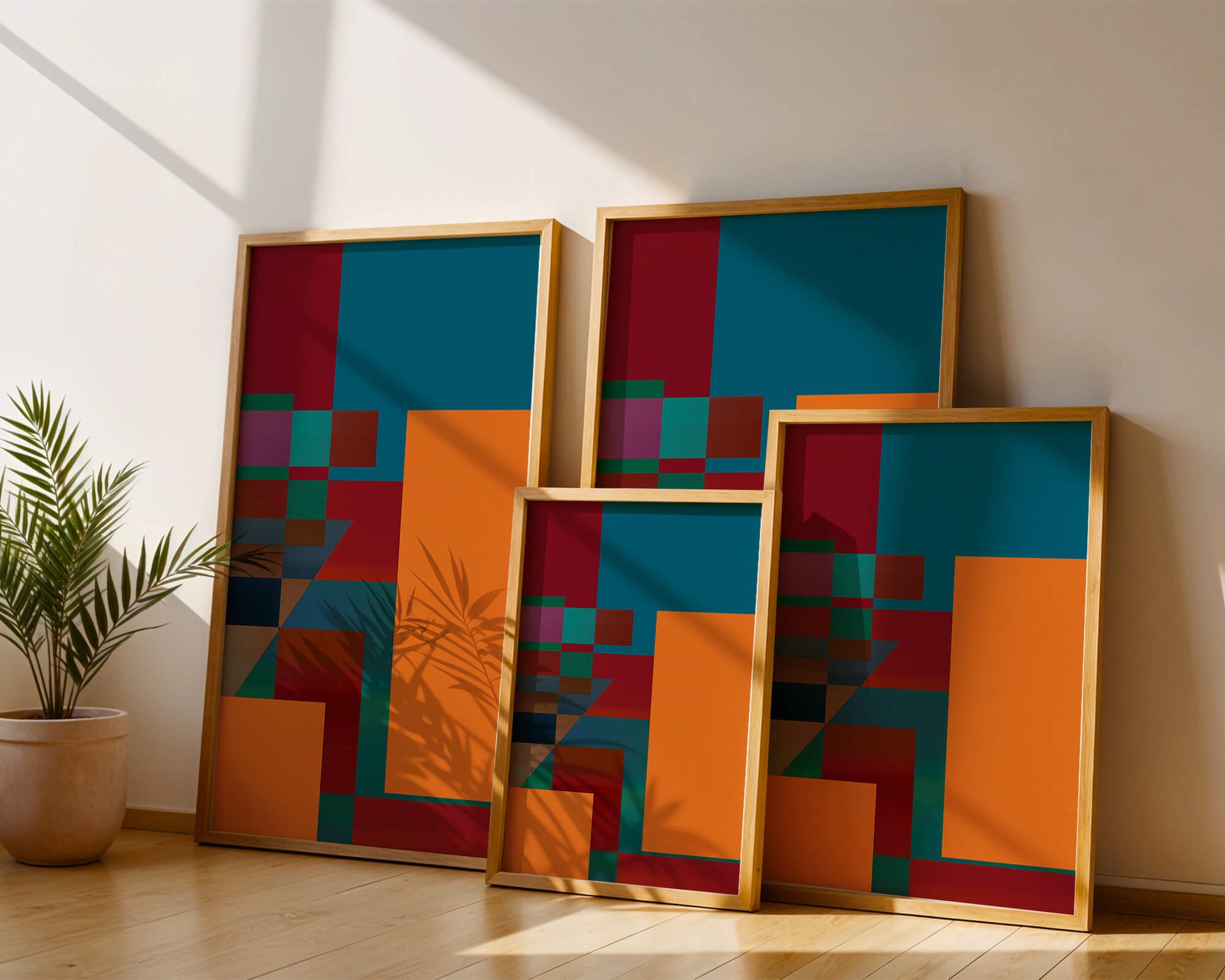 Colorful geometric abstract design with bold blocks and tones