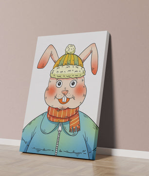 Charmantes Cartoon-Häschen mit Winteroutfit und verspieltem Ausdruck