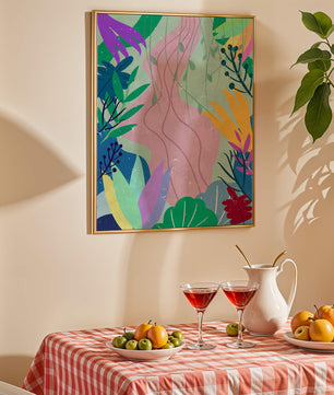 Abstract Botanic Composition with Vibrant Leaves and Shapes