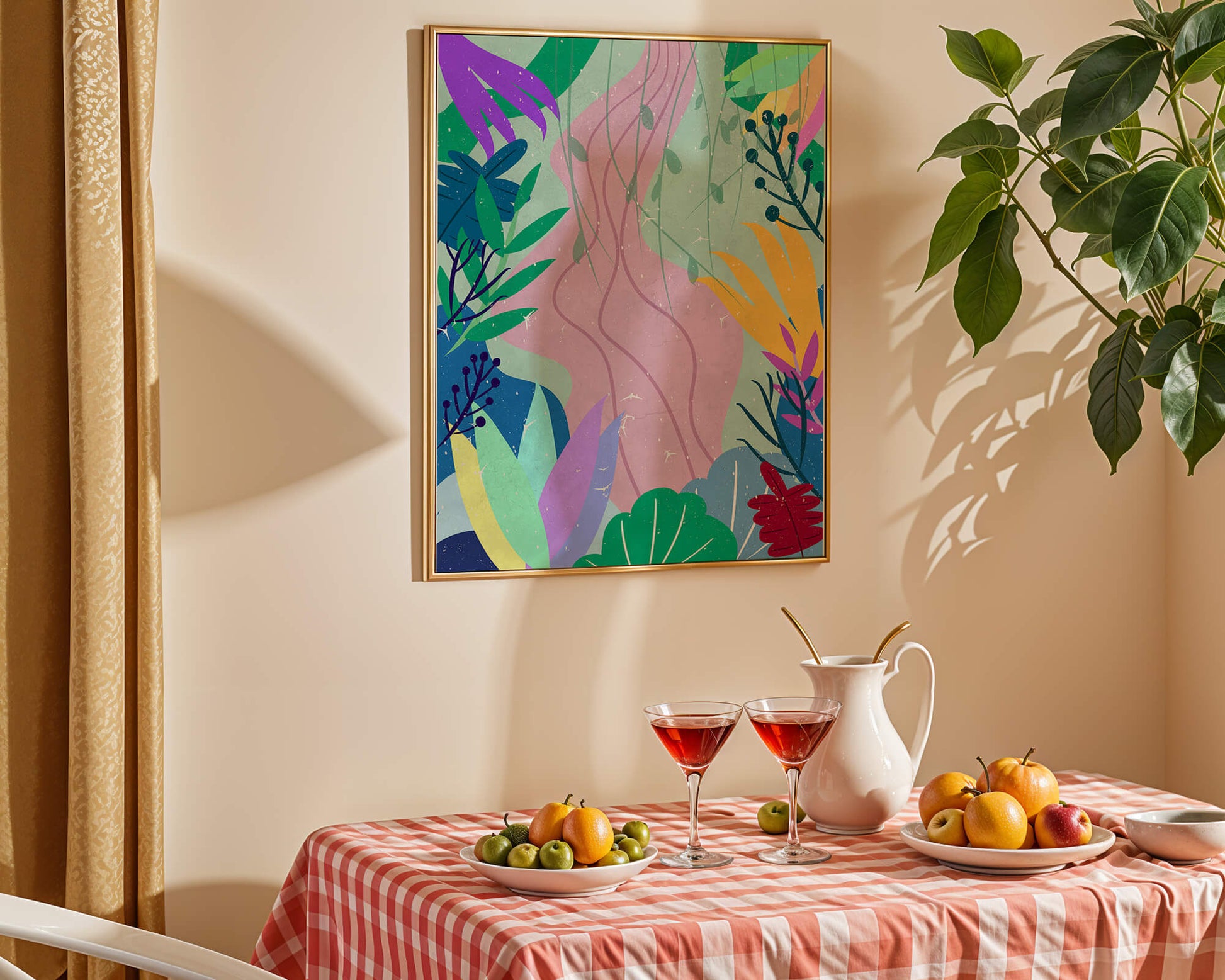 Abstract Botanic Composition with Vibrant Leaves and Shapes