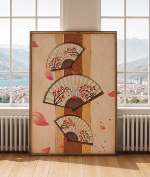 Elegant Japanese Fans with Cherry Blossom Design on Textured Background - Mi tienda