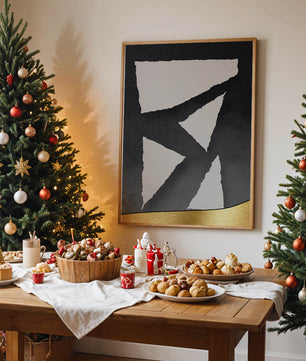 Abstract geometric design with gold and black elements
