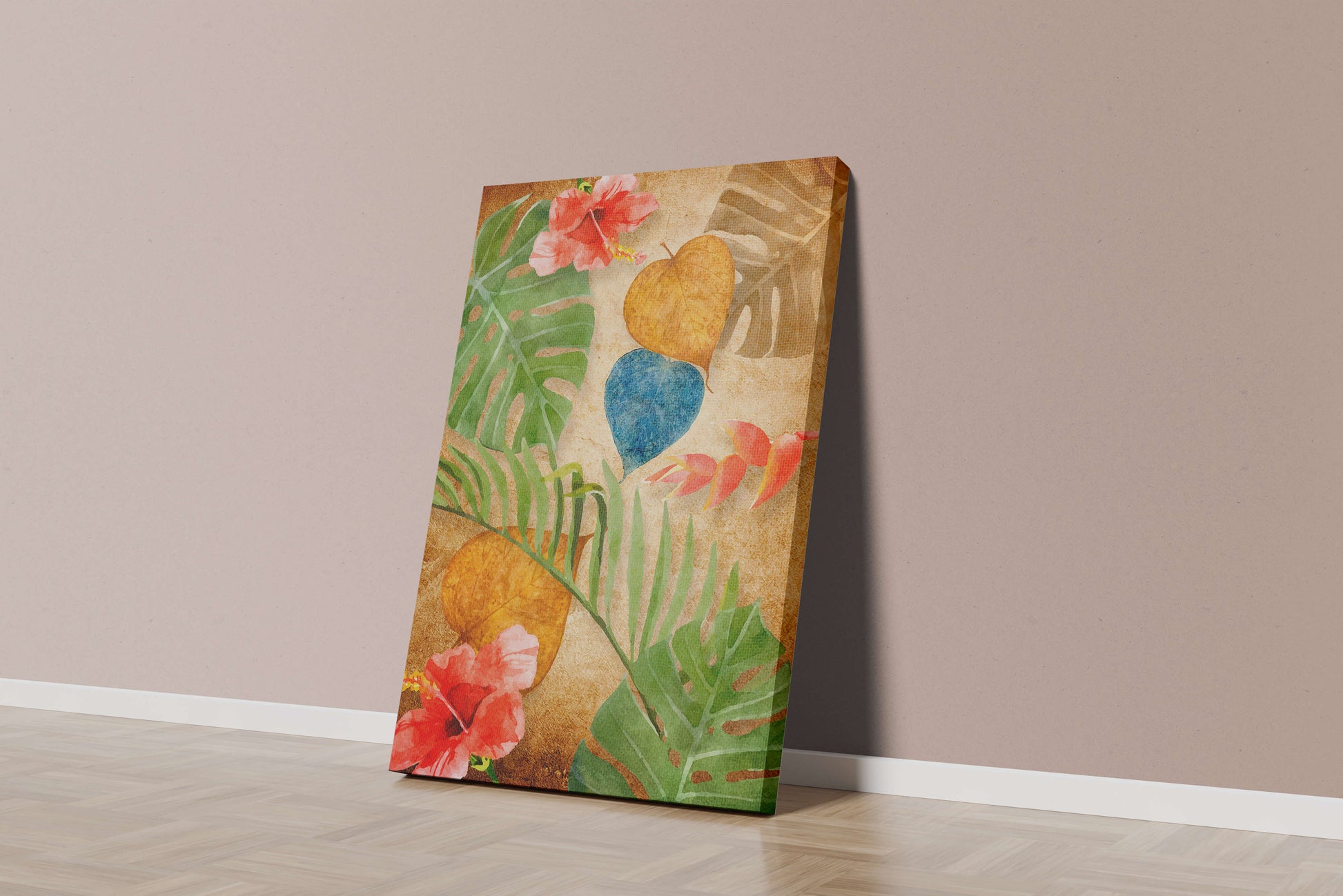 Vibrant tropical leaves and flowers watercolor design