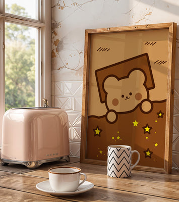 Adorable bear peeking out from a blanket with stars illustration