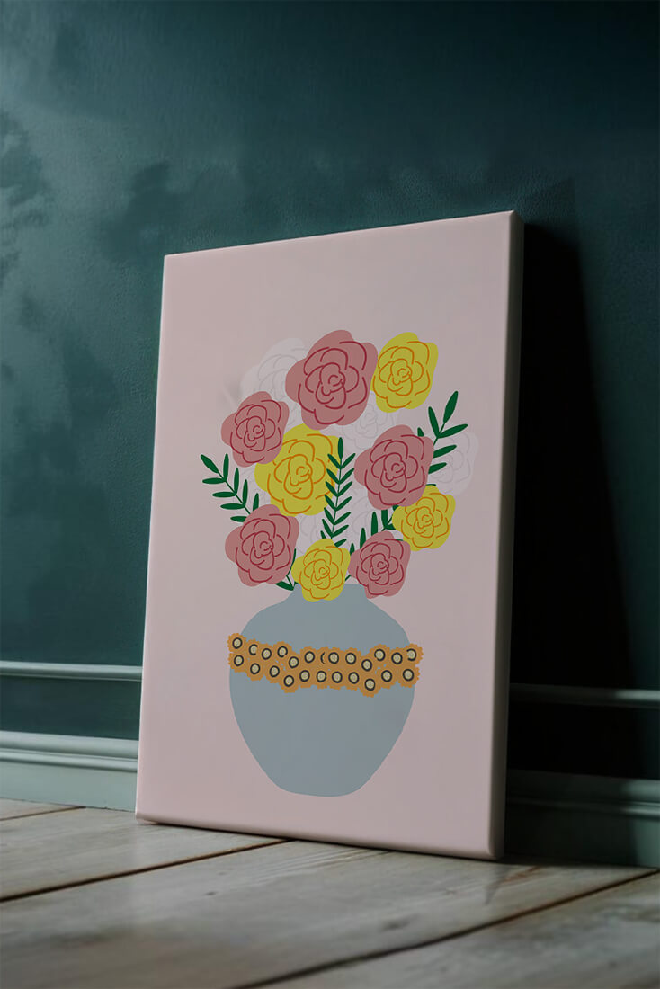 Colorful flower bouquet in a decorative vase illustration