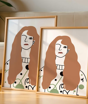 Minimalist Portrait of a Woman with Long Hair and Abstract Design Elements - Mi tienda