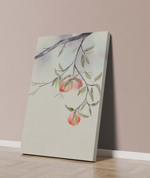 Peaceful Botanical Illustration of Branches with Leaves and Peaches - Mi tienda